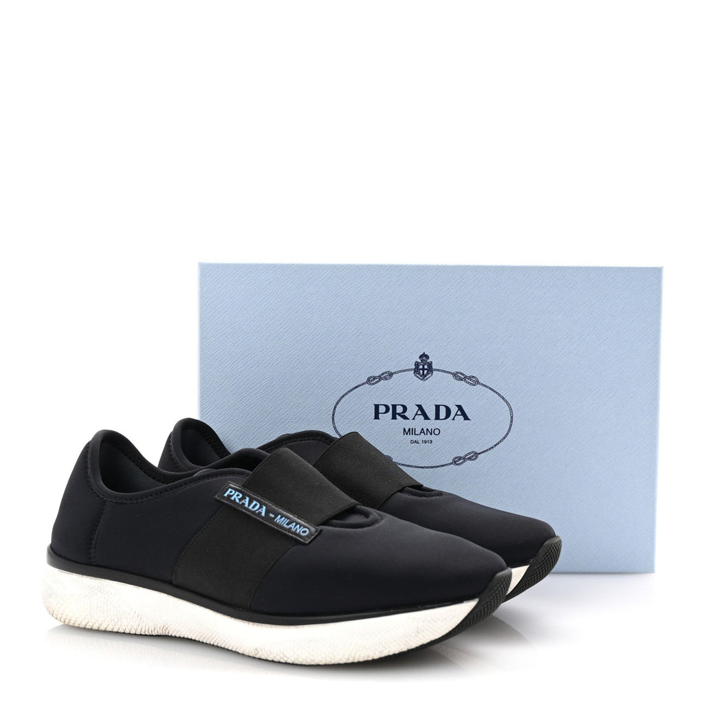 Prada Neoprene Slip On Sneakers 39 Black