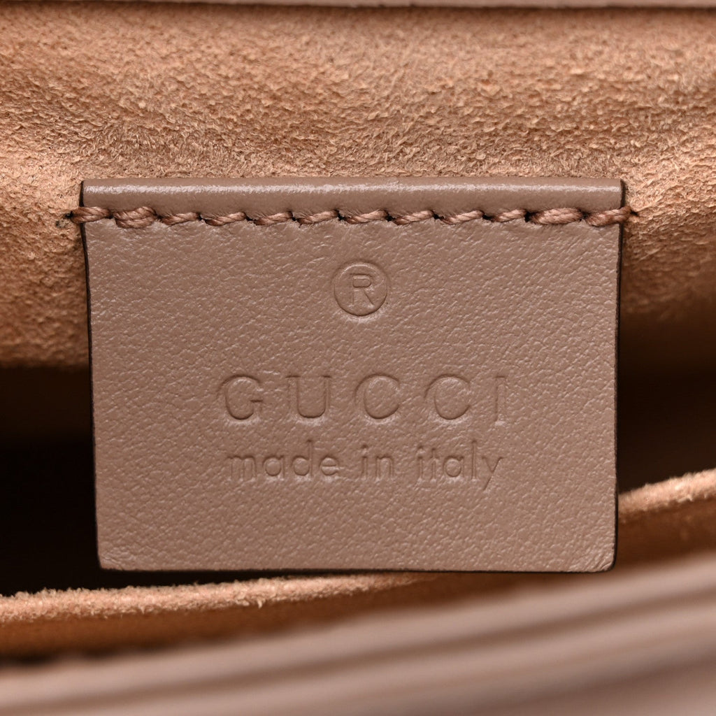 Gucci Calfskin Matelasse Mini GG Marmont Top Handle Shoulder Bag Porcelain Rose