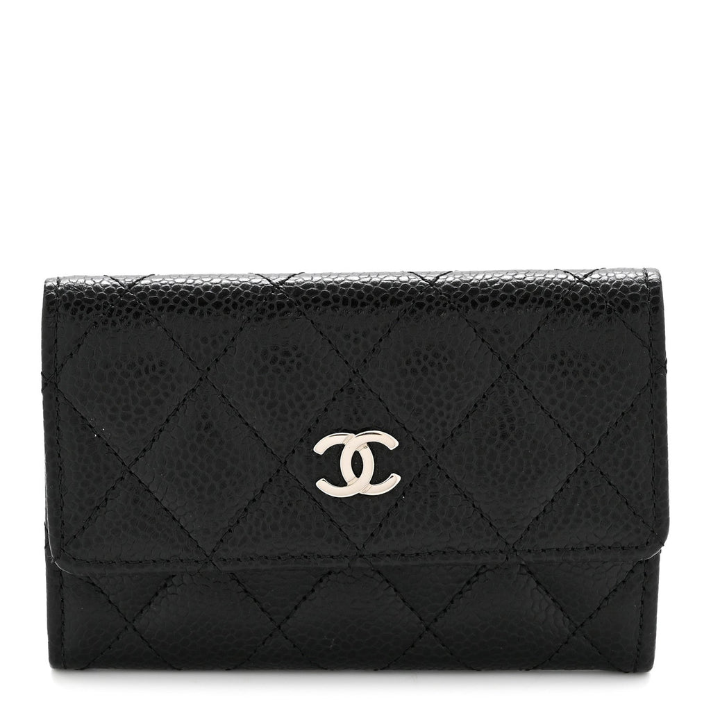 Caviar Quilted Flap Card Holder Black