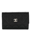 Caviar Quilted Flap Card Holder Black