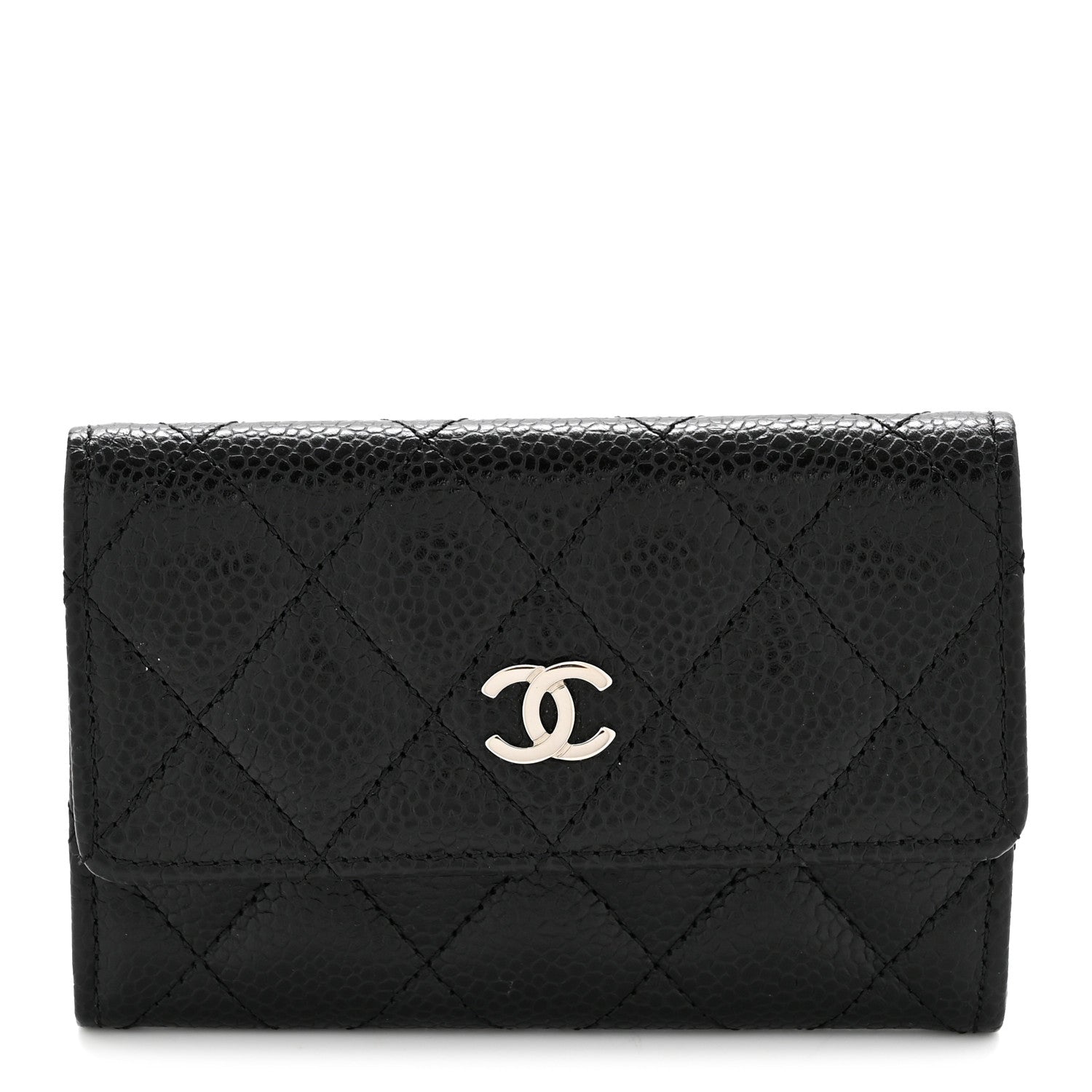Caviar Quilted Flap Card Holder Black