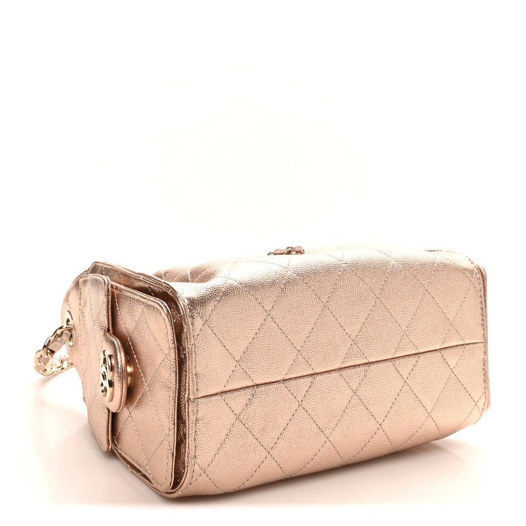 Chanel Metallic Caviar Quilted Mini Chanel 25 Handbag Copper