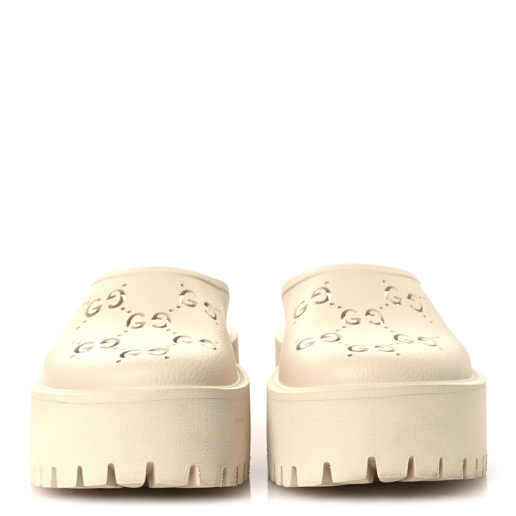 Gucci Rubber Monogram GG Go Through Platform Slide Clogs 38 Mystic White