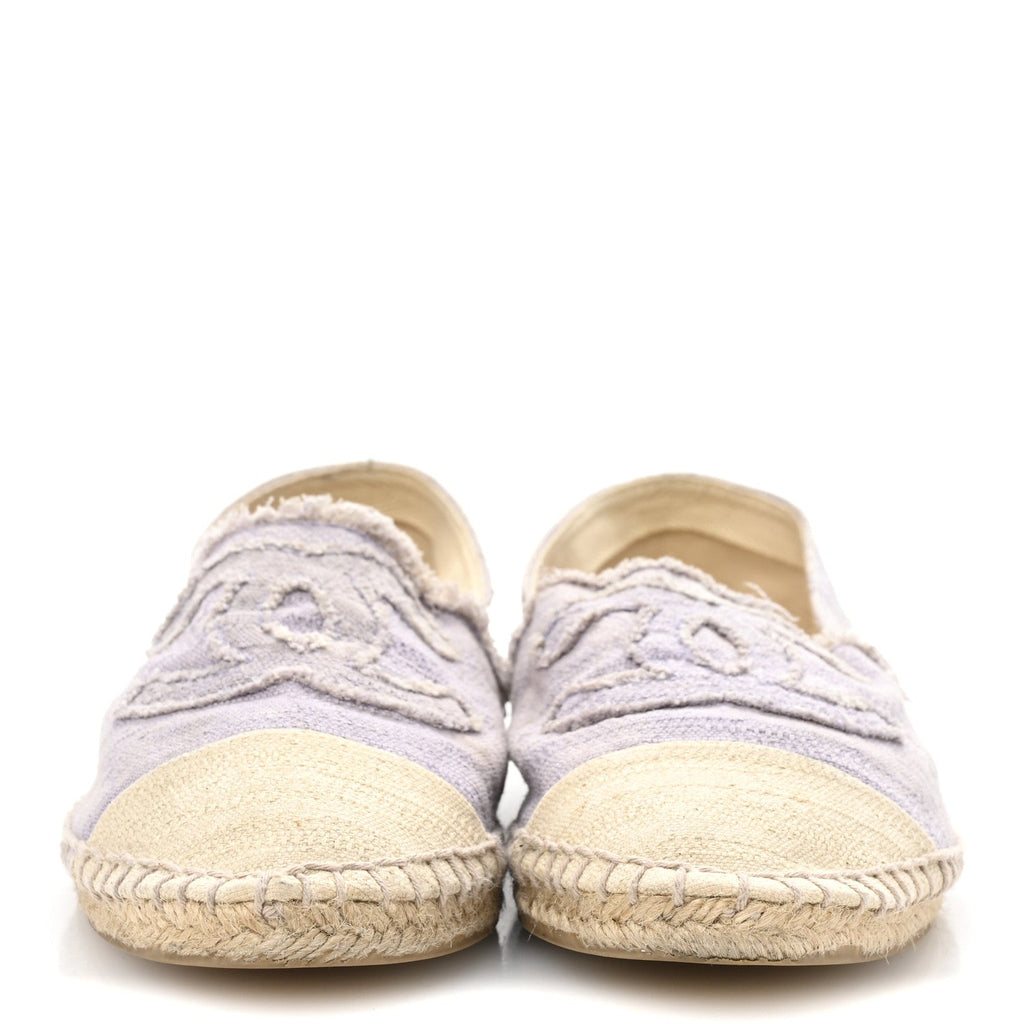 Chanel Toile CC Cap Toe Espadrilles 38 Ecru Purple