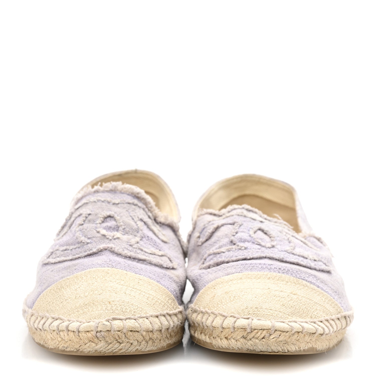 Chanel Toile CC Cap Toe Espadrilles 38 Ecru Purple