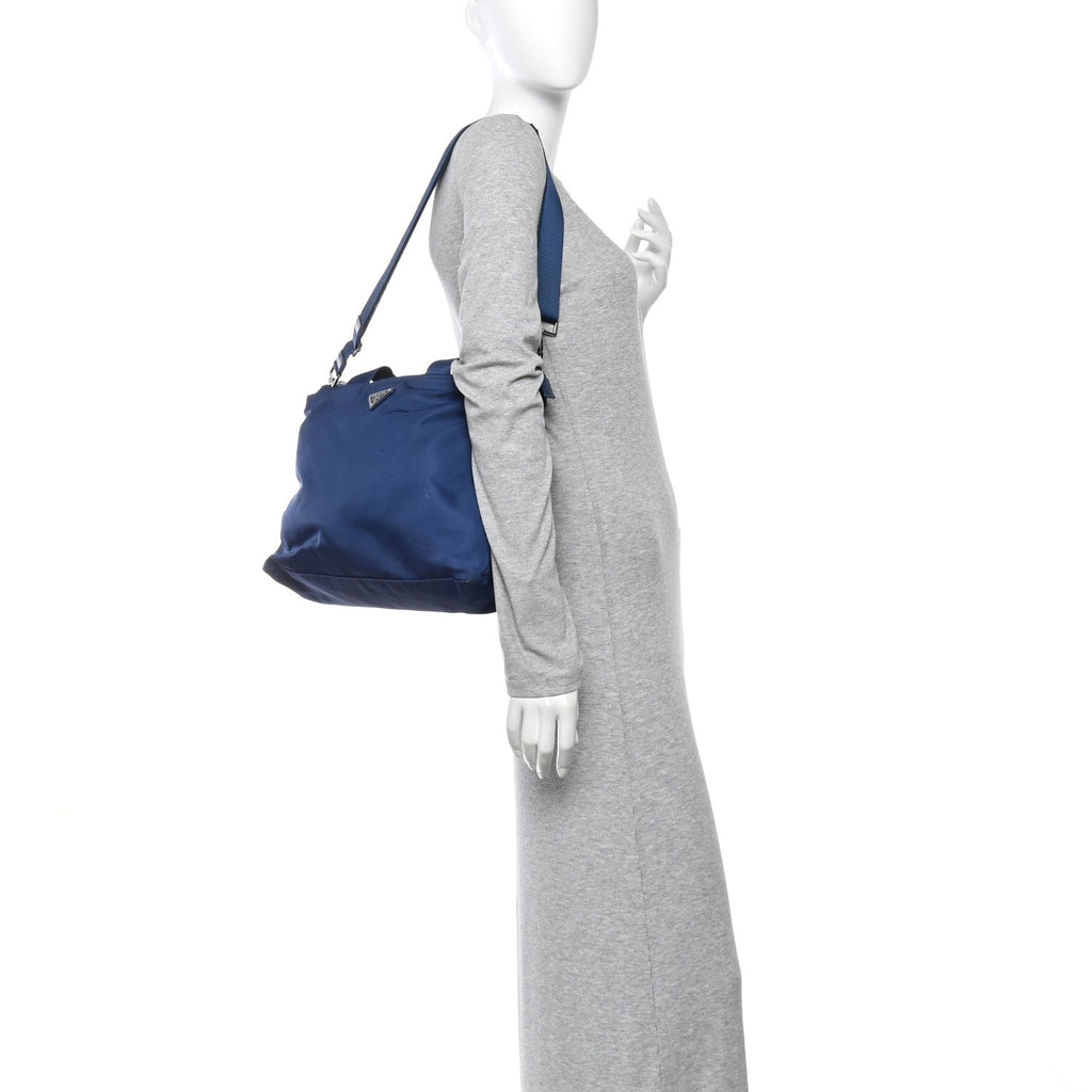 Prada Tessuto Nylon Saffiano Tote Cobalto