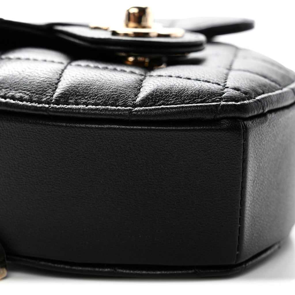 Chanel Lambskin Quilted CC In Love Heart Clutch With Chain Black