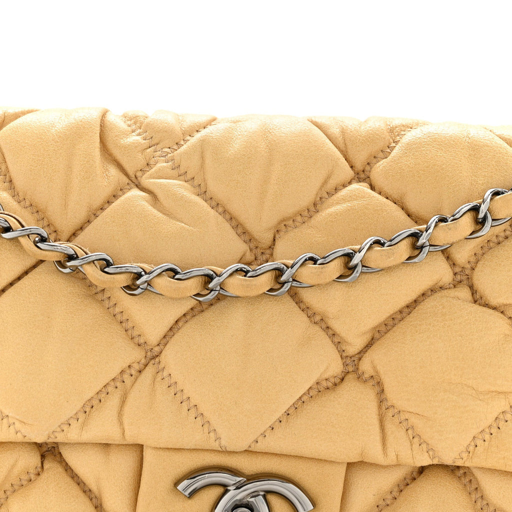 Chanel Calfskin Quilted Medium Bubble Quilt Flap Bag Beige