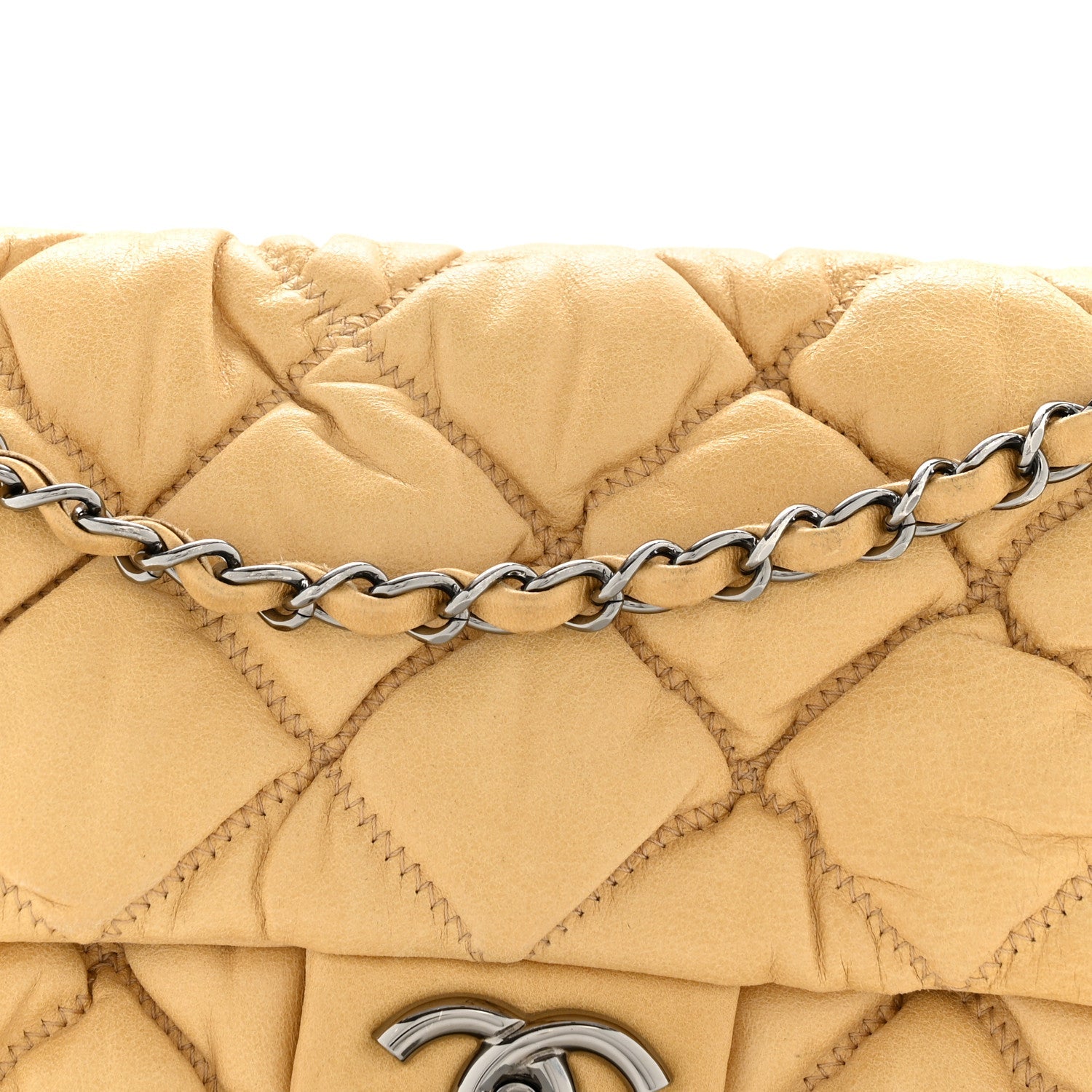 Chanel Calfskin Quilted Medium Bubble Quilt Flap Bag Beige
