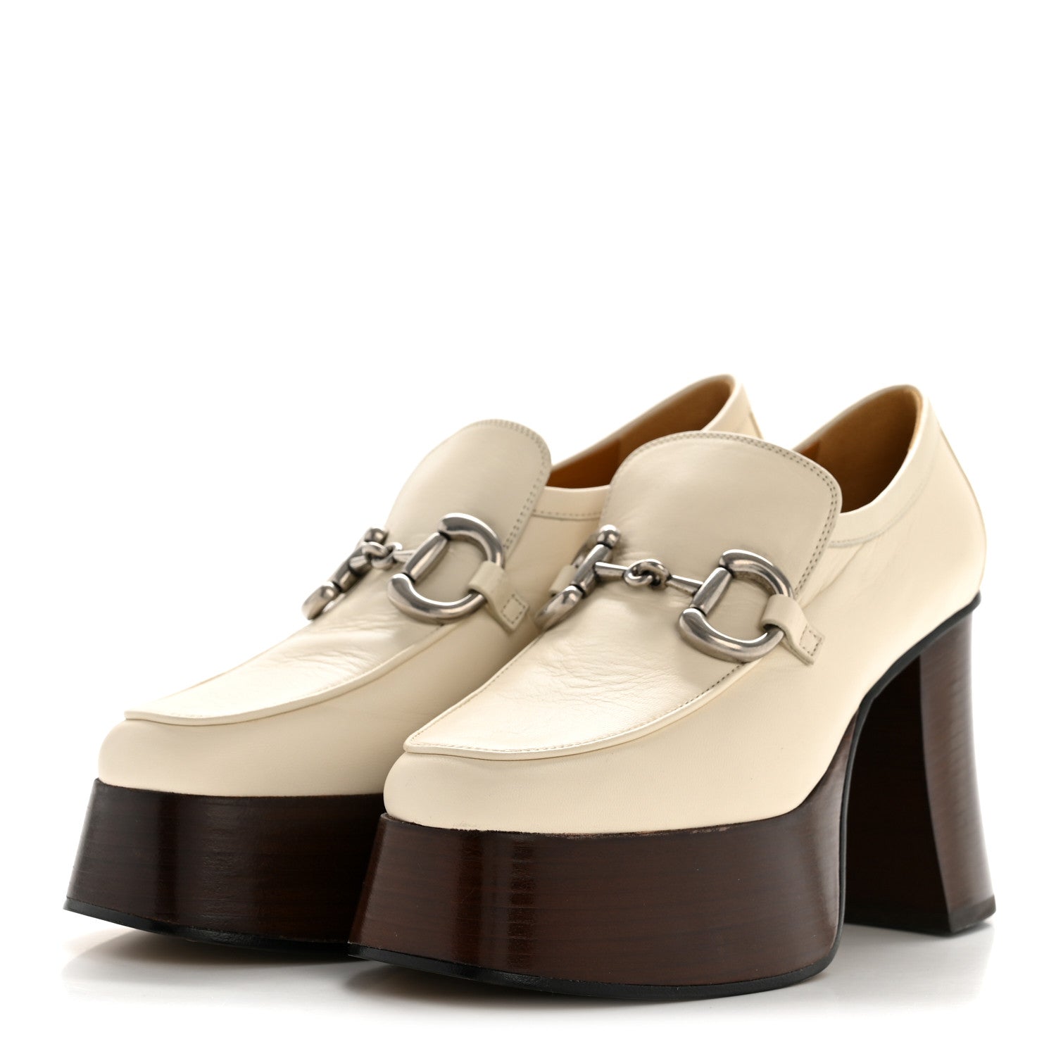 Gucci Malaga Kid Horsebit Platform Loafers 35 Mystic White