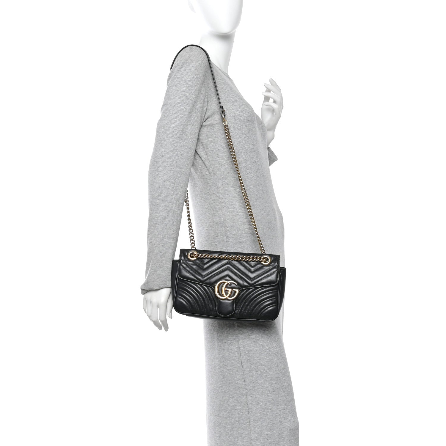 Gucci Calfskin Matelasse Small GG Marmont Shoulder Bag Black
