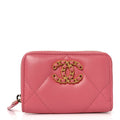 Lambskin Quilted Chanel 19 Zip Around Coin Purse Wallet Light Pink