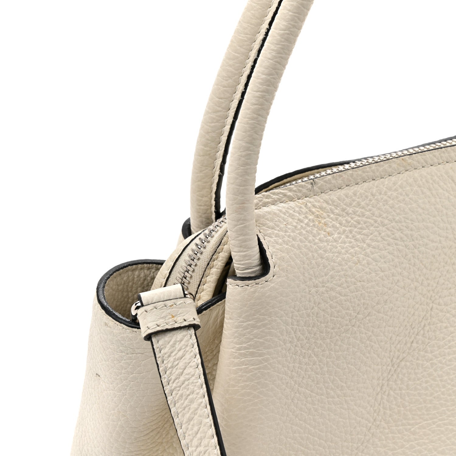 Prada Vitello Daino Soft Medium Zippered Top Handle Bag White