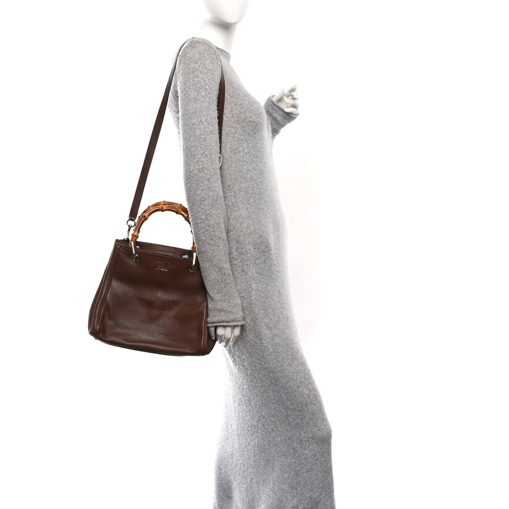 Gucci Calfskin Small Bamboo Shopper Tote Acero