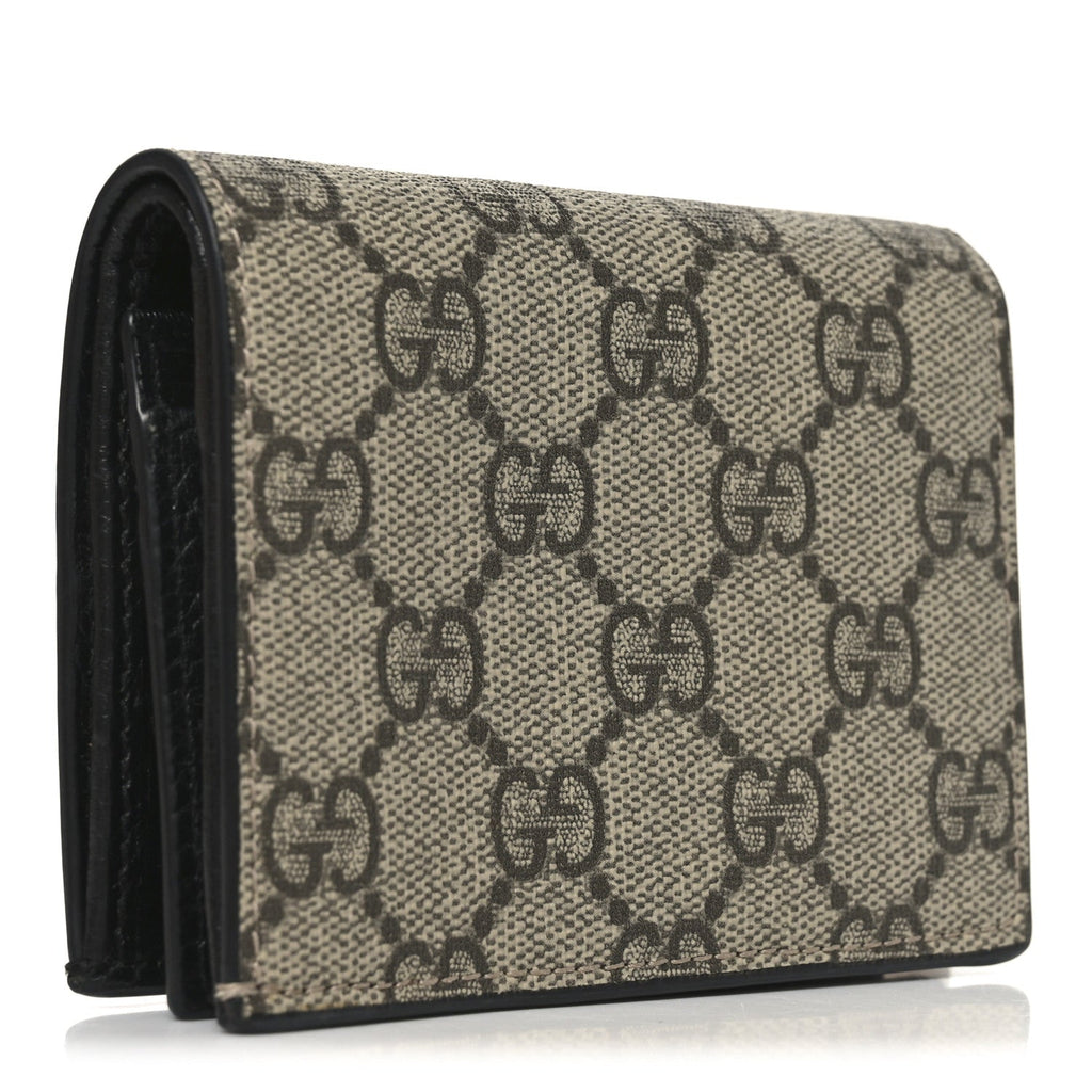 Gucci Dollar Calfskin GG Supreme Monogram GG Marmont Card Case Black Beige Ebony