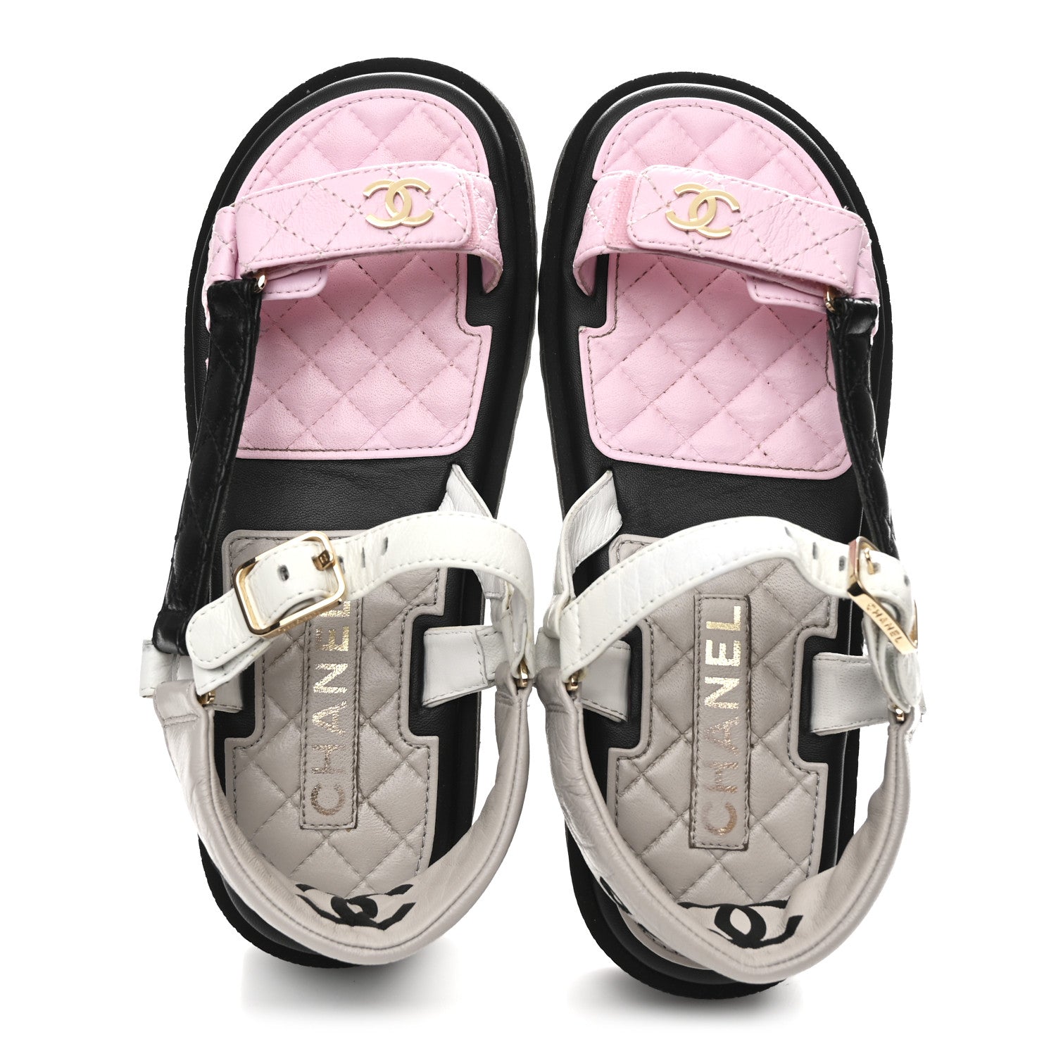Lambskin Quilted CC Logo Platform Sandals 38 Black White Pink