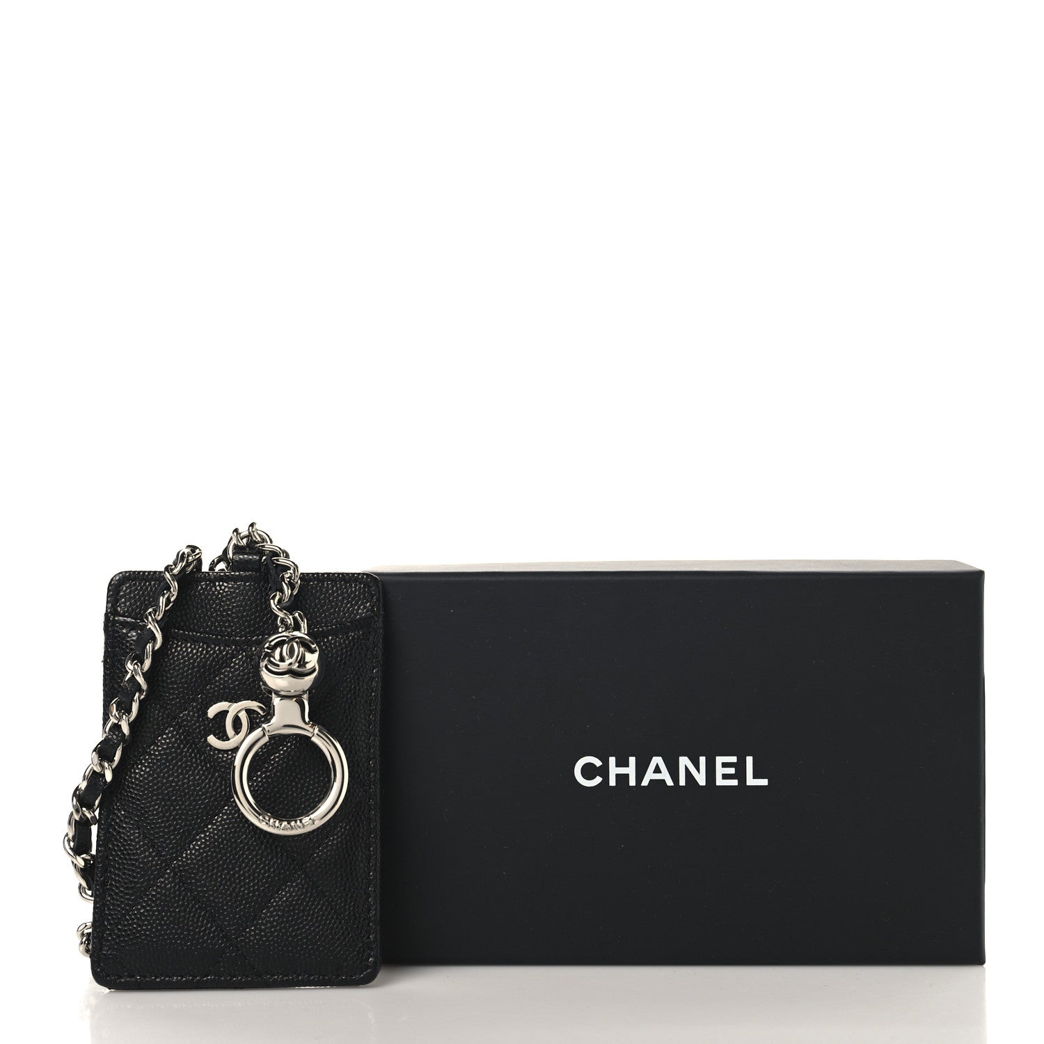 Caviar Quilted Key Holder Card Holder On Chain Black