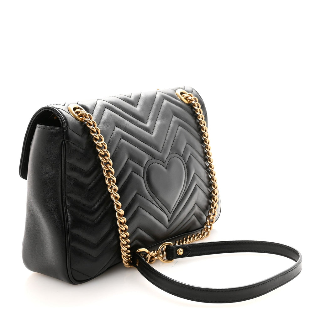 Gucci Calfskin Matelasse Medium GG Marmont Shoulder Bag Black