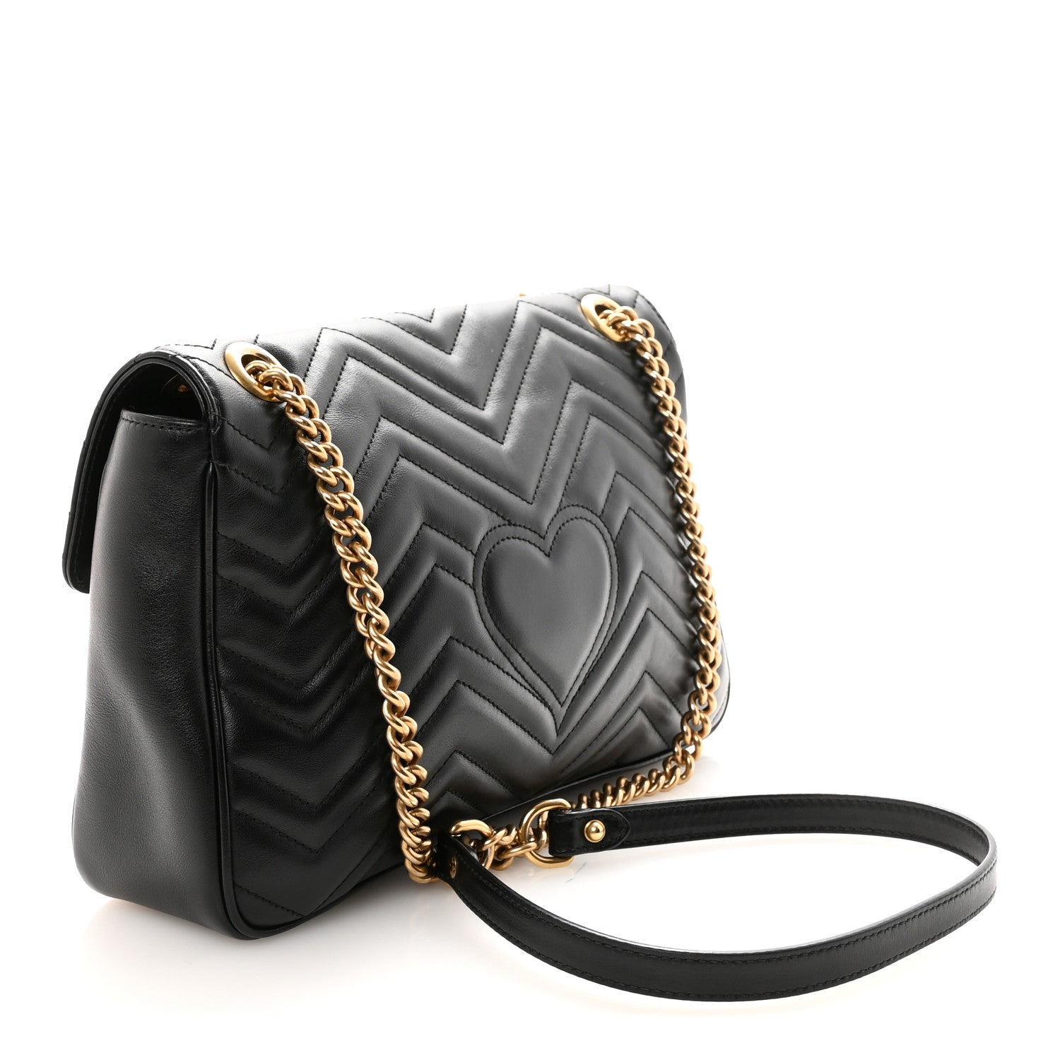 Gucci Calfskin Matelasse Medium GG Marmont Shoulder Bag Black