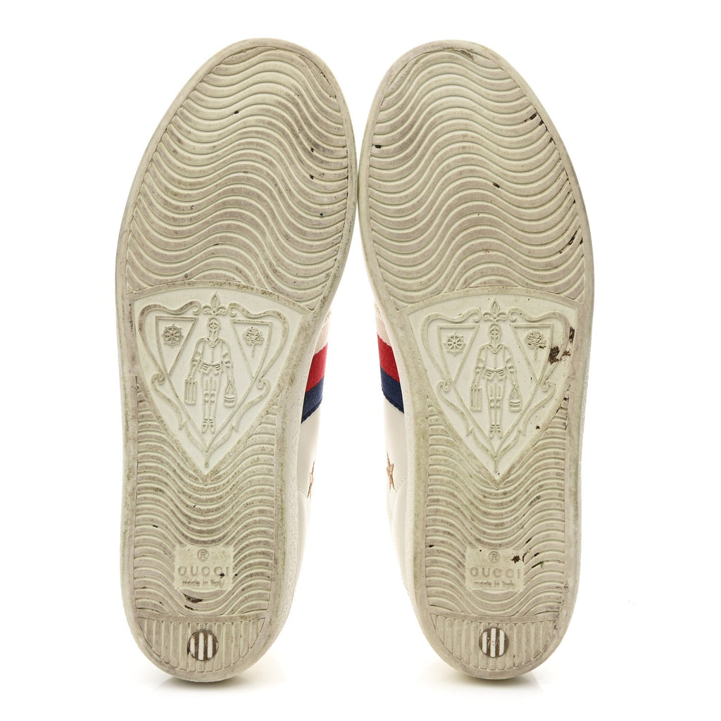 Gucci Calfskin Bee Star Embroidered Sylvie Web Ace Sneakers 37.5 White