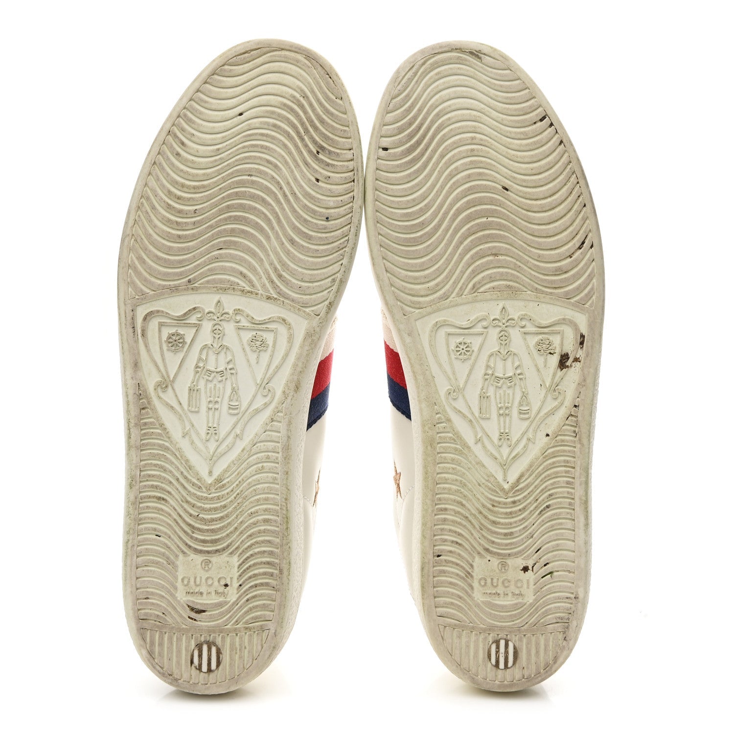 Gucci Calfskin Bee Star Embroidered Sylvie Web Ace Sneakers 37.5 White