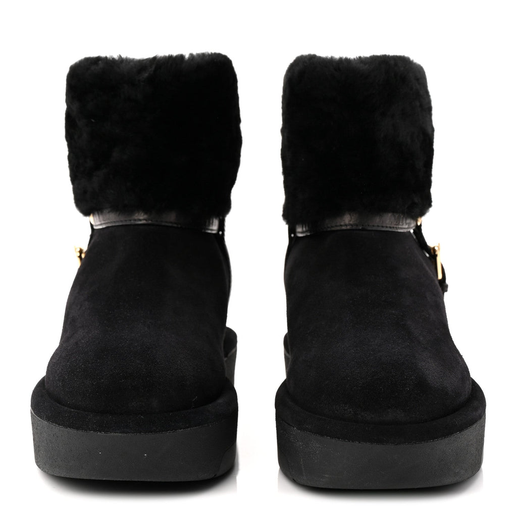 Louis Vuitton Suede Calfskin Shearling Aspen Platform Ankle Boots 37 Black