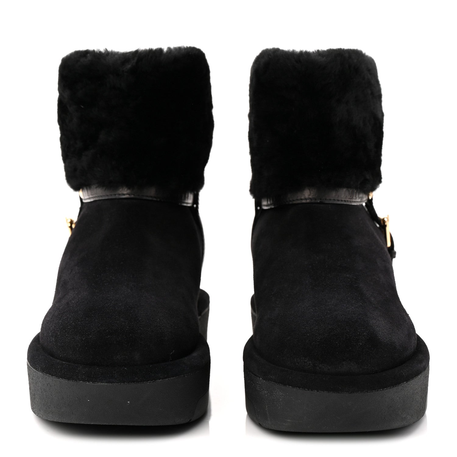 Louis Vuitton Suede Calfskin Shearling Aspen Platform Ankle Boots 37 Black