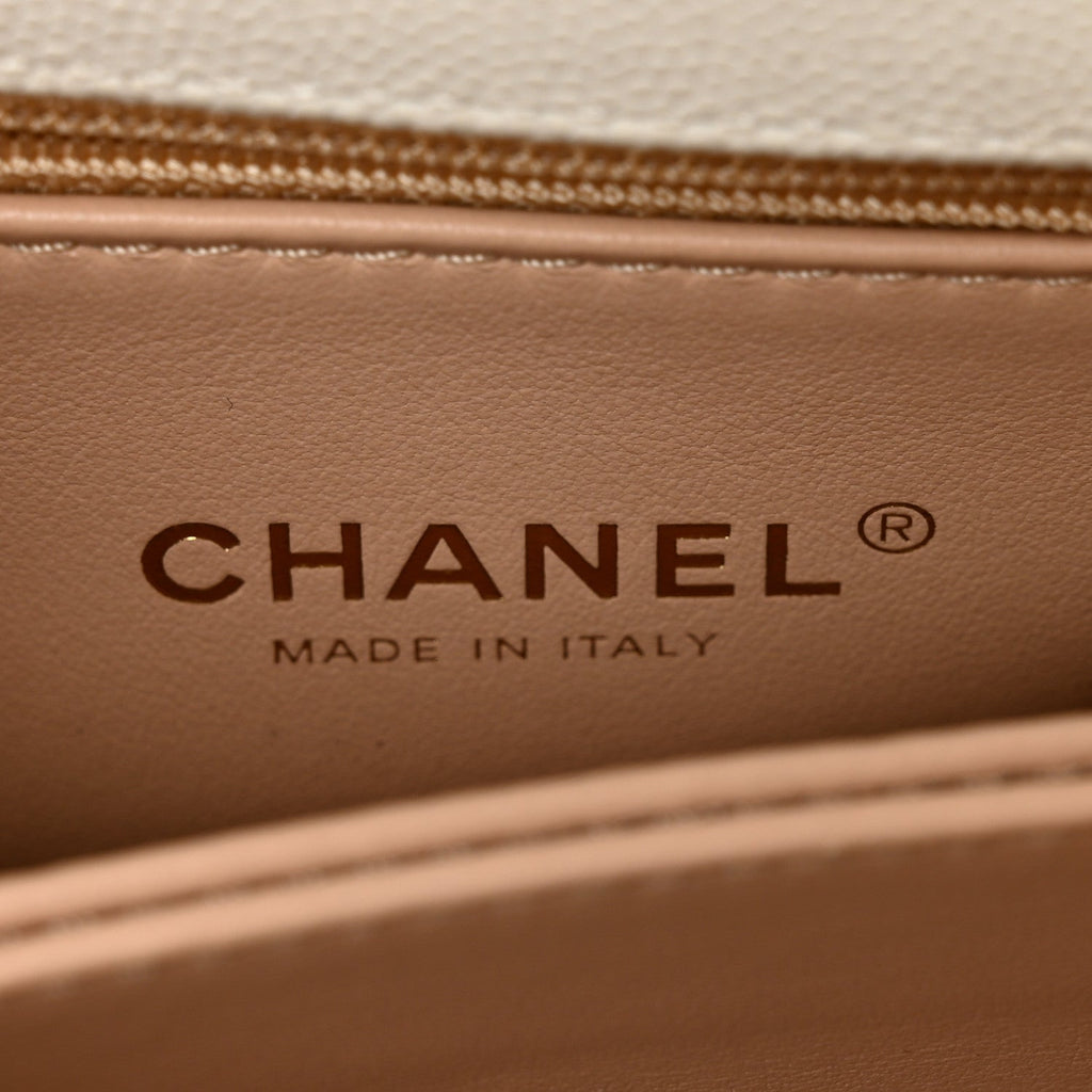 Chanel Caviar Quilted Mini Coco Handle Flap White