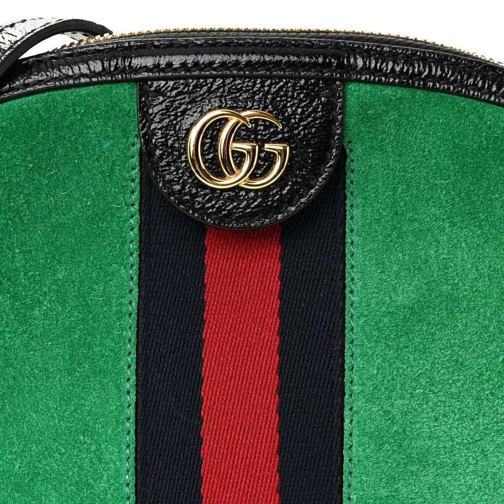 Gucci Suede Patent GG Web Small Ophidia Dome Shoulder Bag New Shamarock Black