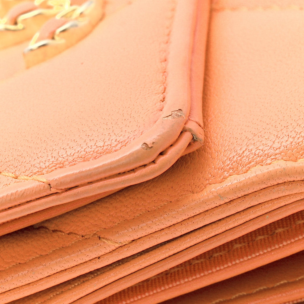 Goatskin Quilted Small Chanel 19 Flap Wallet Orange