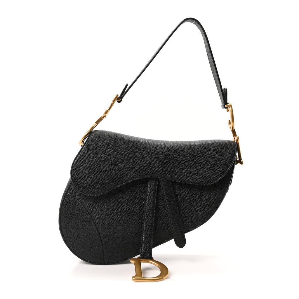 Christian Dior Grained Calfskin Saddle Bag Black