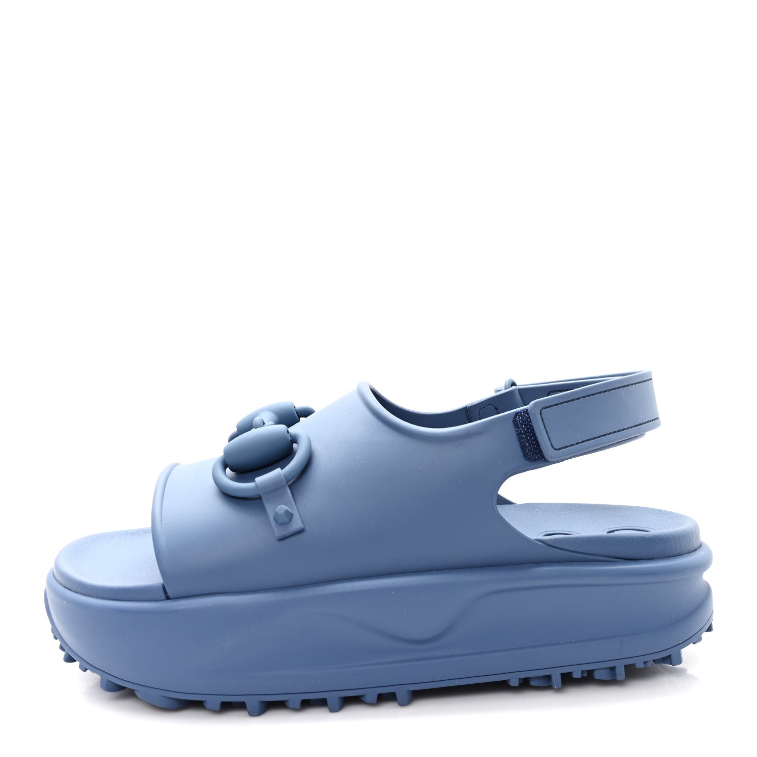 Gucci Soft Rubber Horsebit Mens Platform Slingback Sandals 5 Washed Indigo