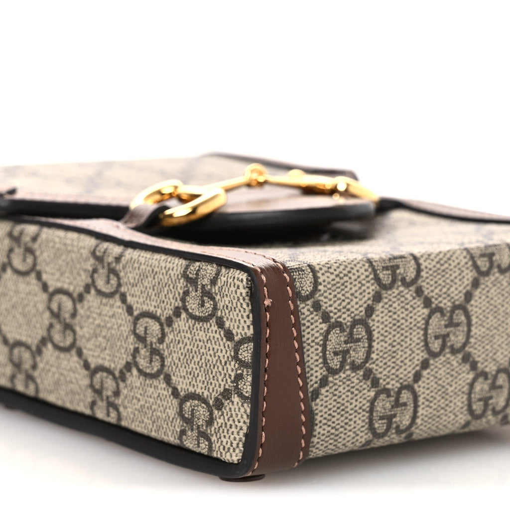 Gucci GG Supreme Monogram Mini Horsebit 1955 Crossbody Bag Beige Brown Sugar