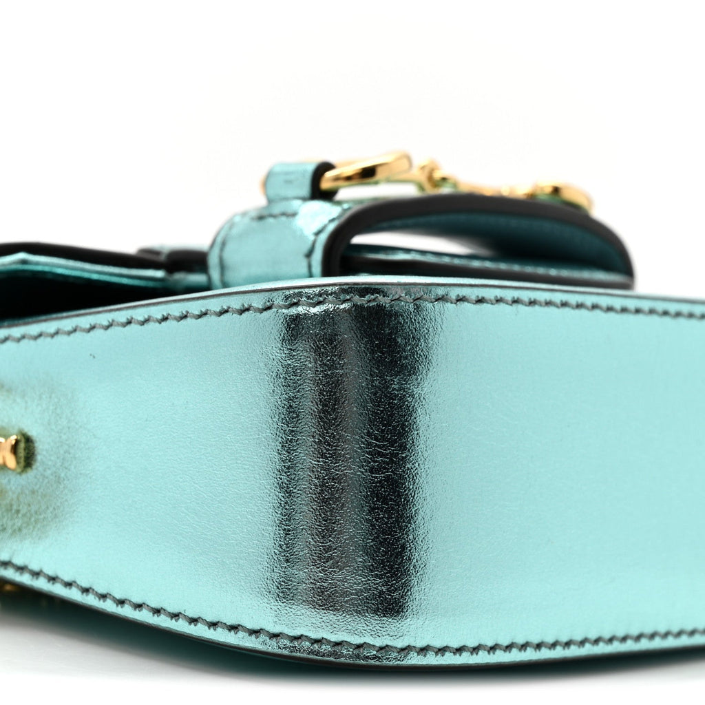 Gucci Metallic Calfskin Super Mini Horsebit 1955 Shoulder Bag Light Blue