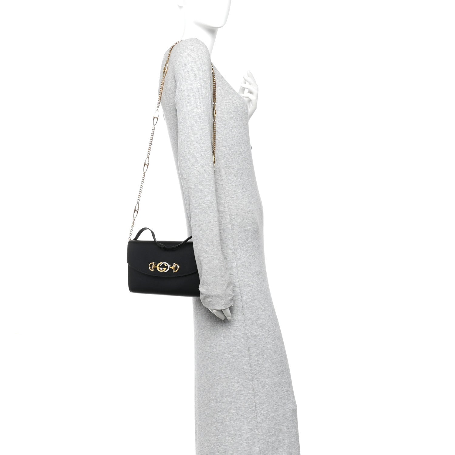 Gucci Smooth Calfskin Small Zumi Top Handle Shoulder Bag Black