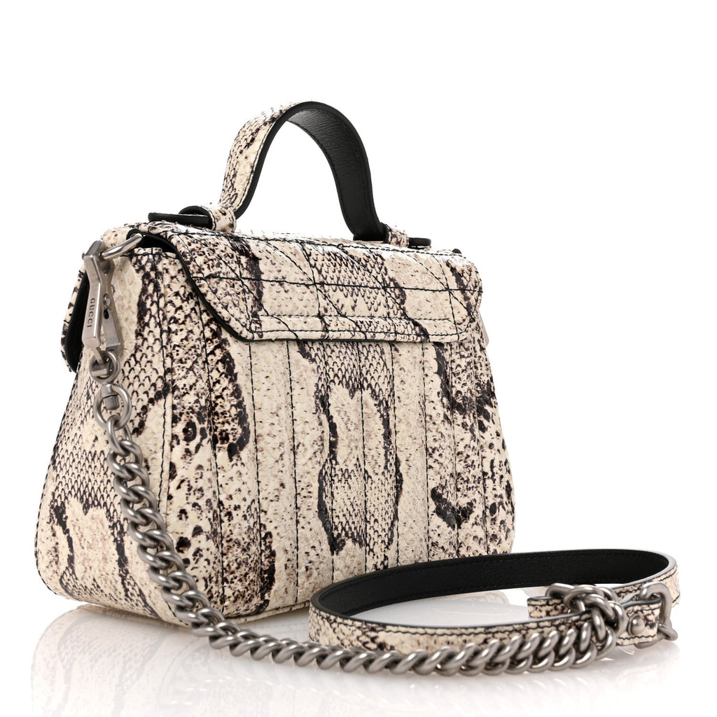 Gucci Snakeskin Matelasse Aria Mini GG Marmont Top Handle Shoulder Bag Roccia