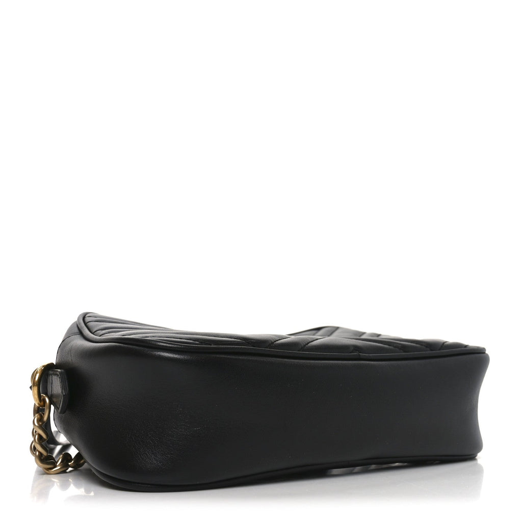 Gucci Calfskin Matelasse Small GG Marmont Chain Shoulder Bag Black