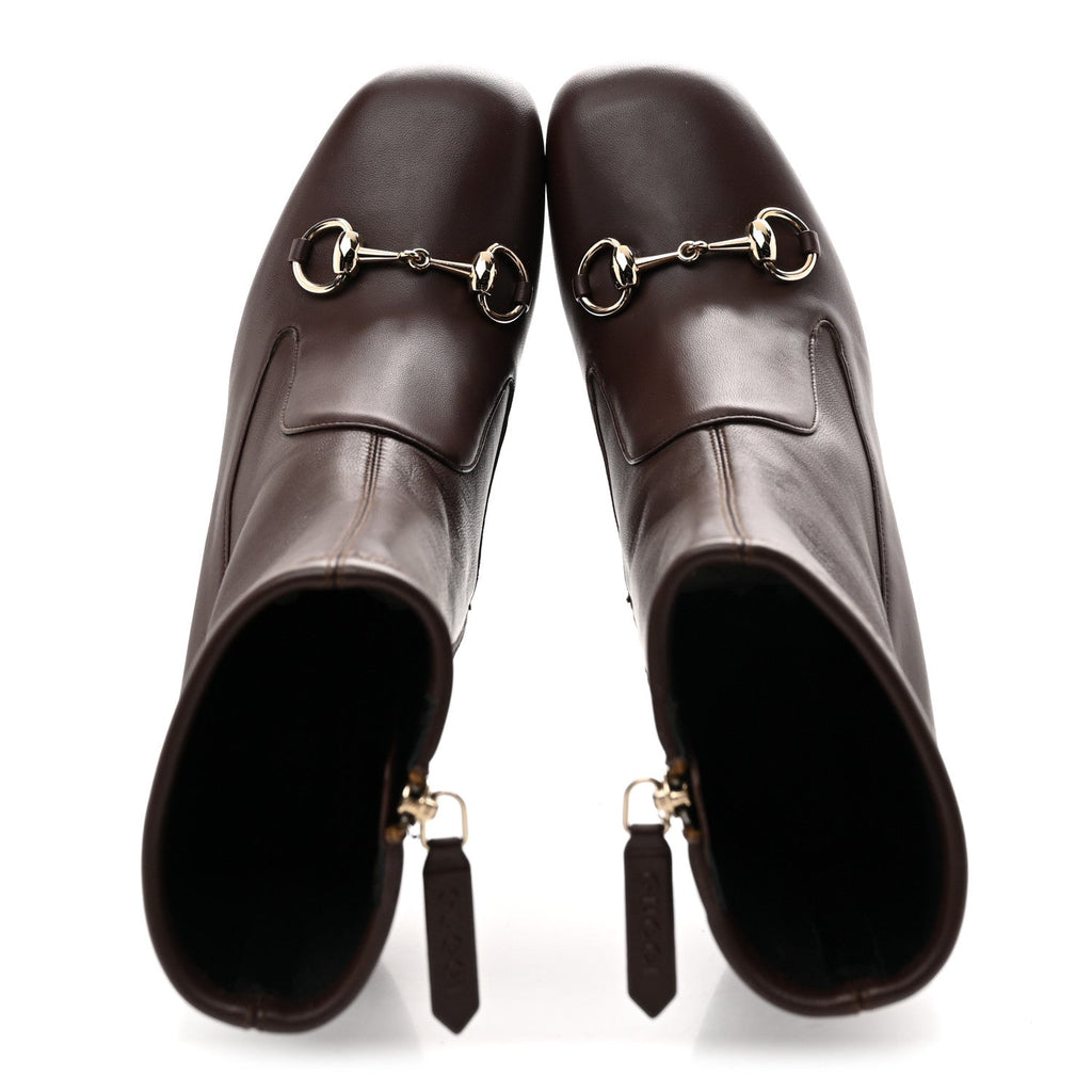 Gucci Nappa Horsebit Ankle Boots 39 New Chocolate