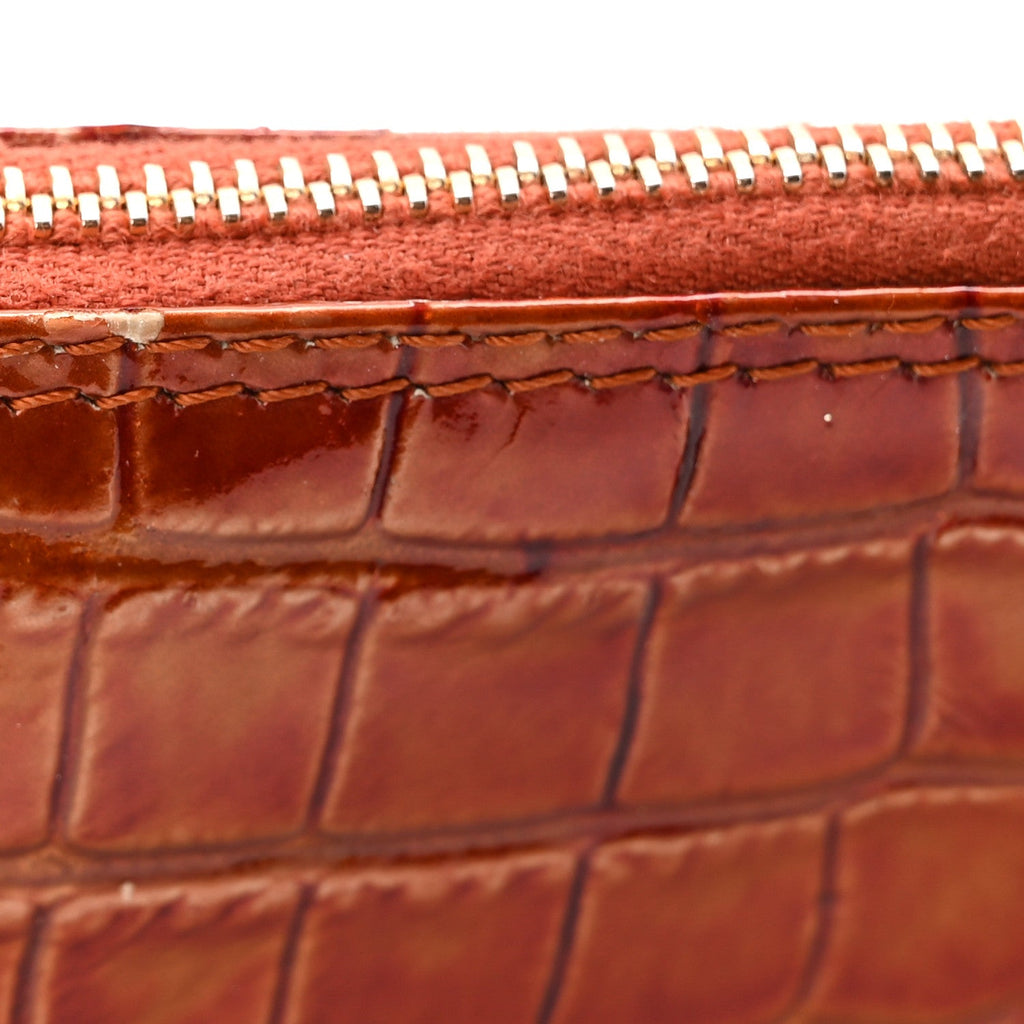 Christian Dior Patent Calfskin Crocodile Embossed Mini Saddle Pochette Orange