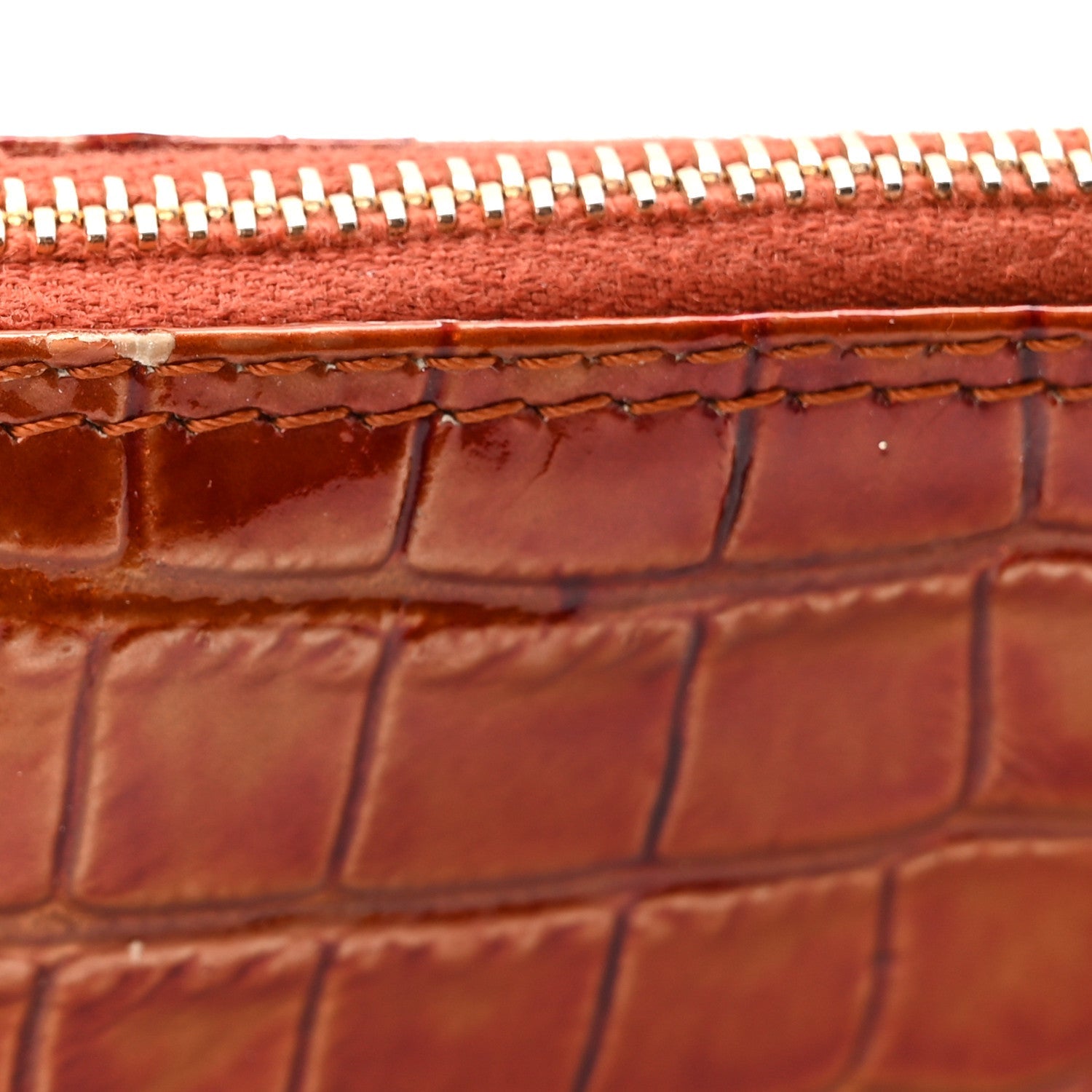 Christian Dior Patent Calfskin Crocodile Embossed Mini Saddle Pochette Orange
