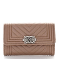 Caviar Chevron Quilted Boy Card Holder Dark Beige