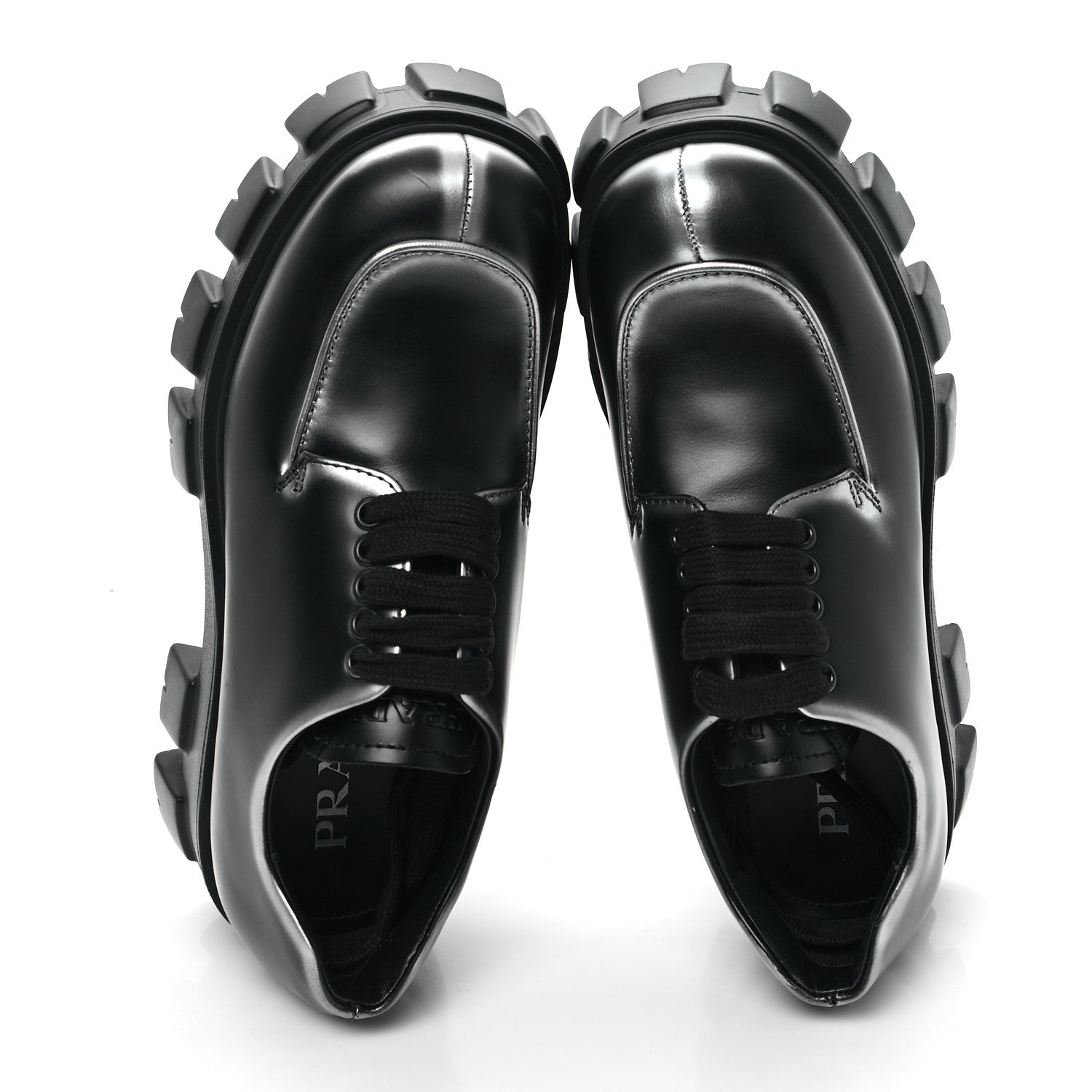 Prada Spazzolato Rois Sfumato Monolith 55mm Derby Loafers 5.5 Black Argento
