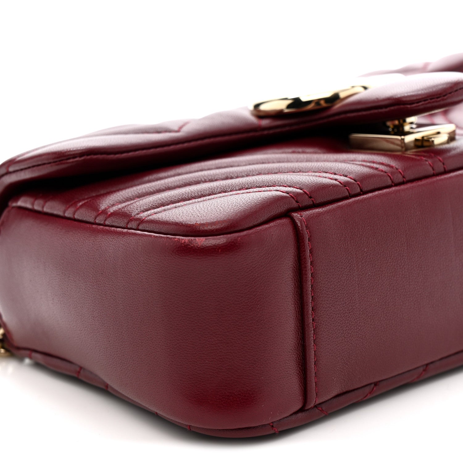 Gucci Lambskin Matelasse Small GG Marmont Shoulder Bag Rosso Ancora