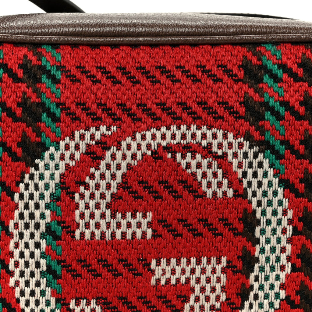 Gucci Cotton Wool Textured Calfskin Houndstooth Woven Square Messenger Bag Red Green Ivory Multicolor New Acero