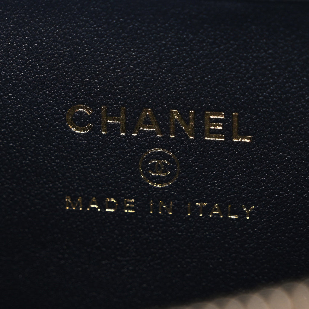 Chanel Denim Quilted Top Handle Slim Vanity Case With Chain Dark Blue Orange