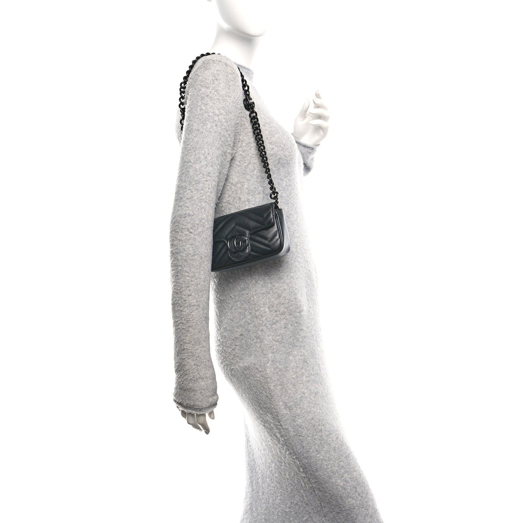 Gucci Calfskin Matelasse Monochrome GG Marmont Chain Belt Bag Black