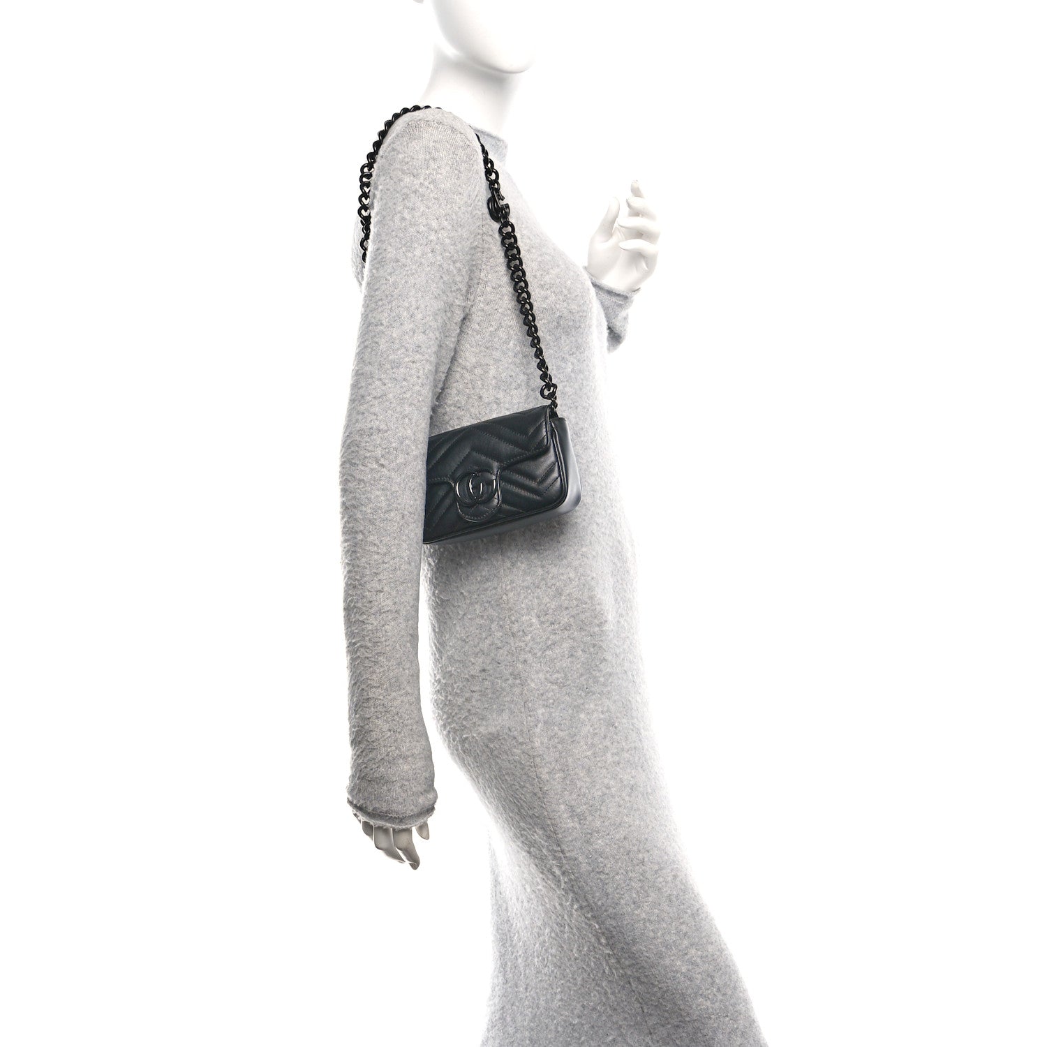 Gucci Calfskin Matelasse Monochrome GG Marmont Chain Belt Bag Black
