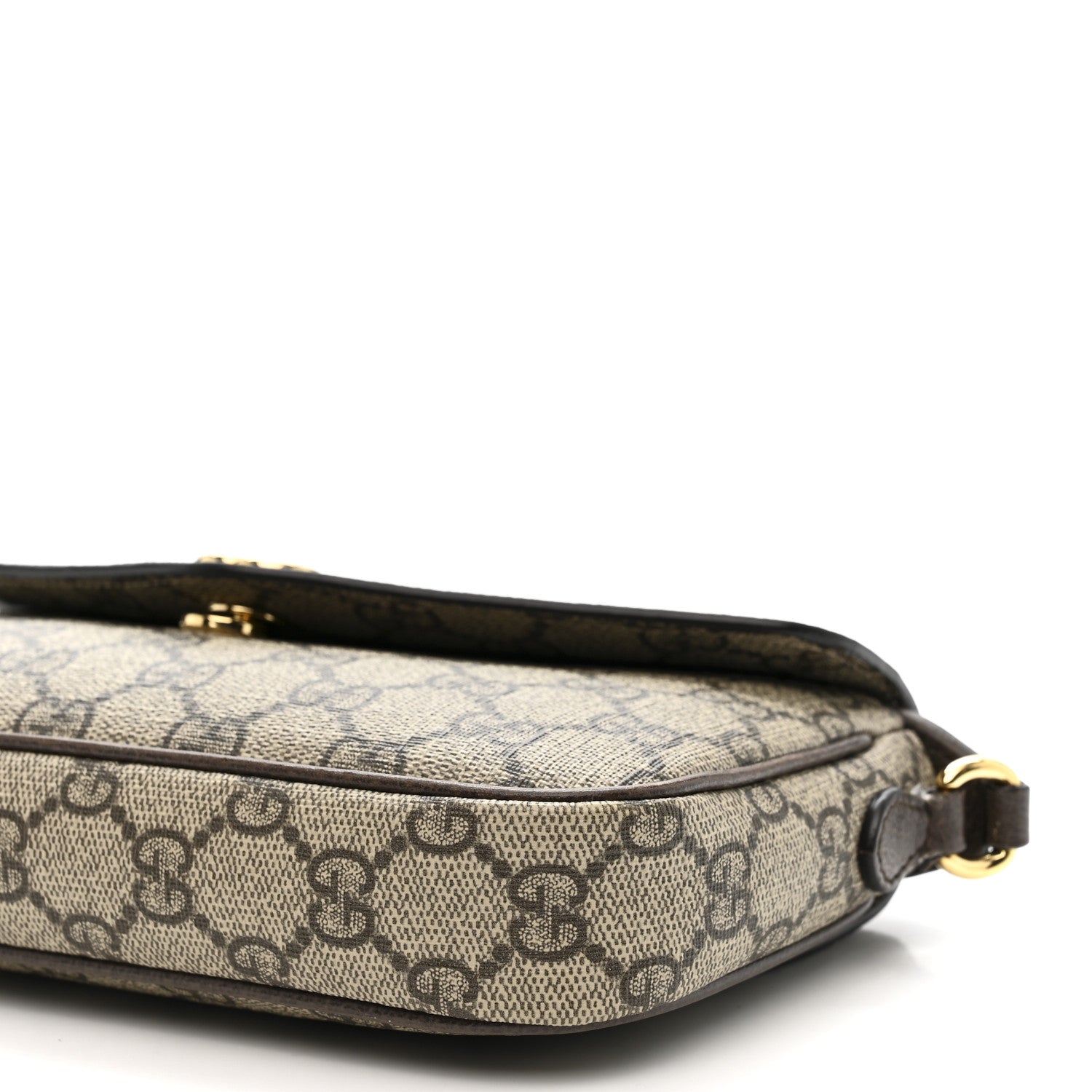 Gucci GG Supreme Monogram Textured Dollar Calfskin Web Mini Ophidia Envelope Shoulder Bag Beige Ebony New Acero