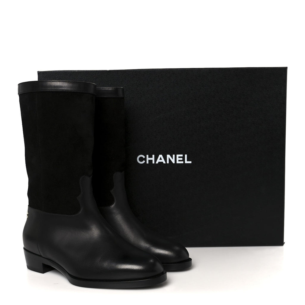 Chanel Suede Calfskin CC Short Boots 37.5 Black