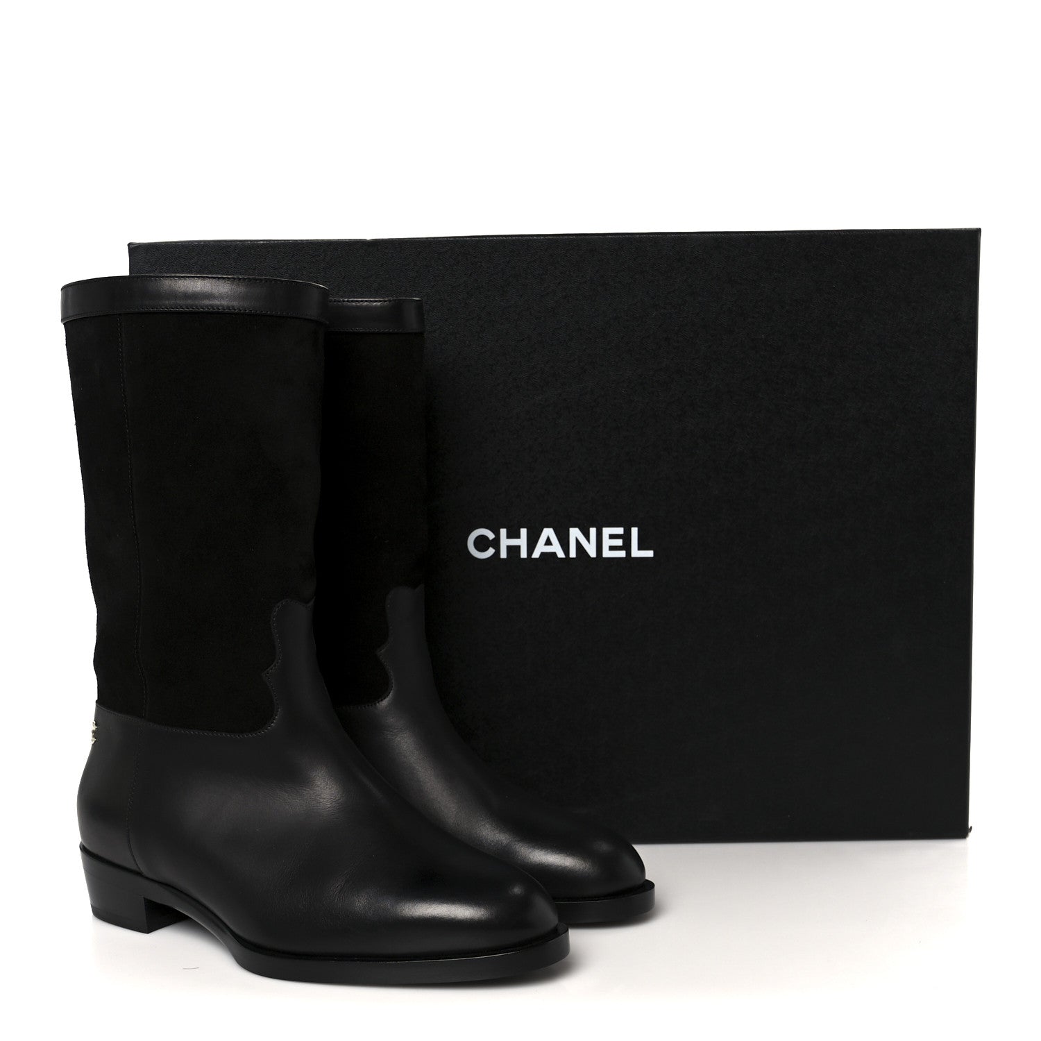 Chanel Suede Calfskin CC Short Boots 37.5 Black